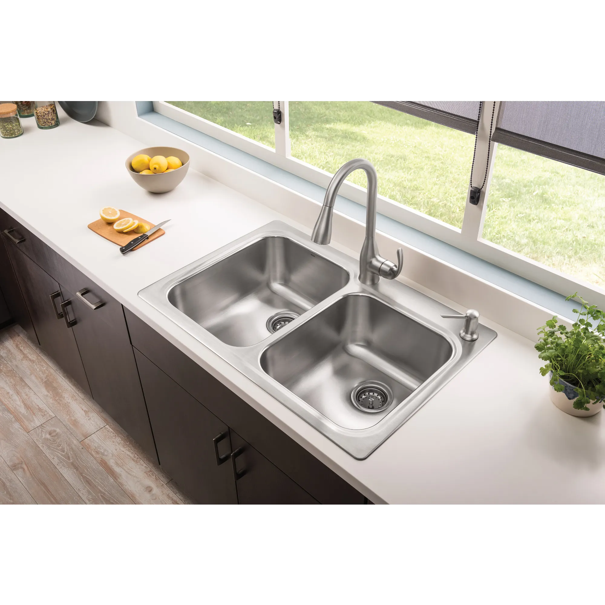 Stainless steel 33" X 22" 18 Gauge Double Bowl Faucet and Sink Combination - Image 5