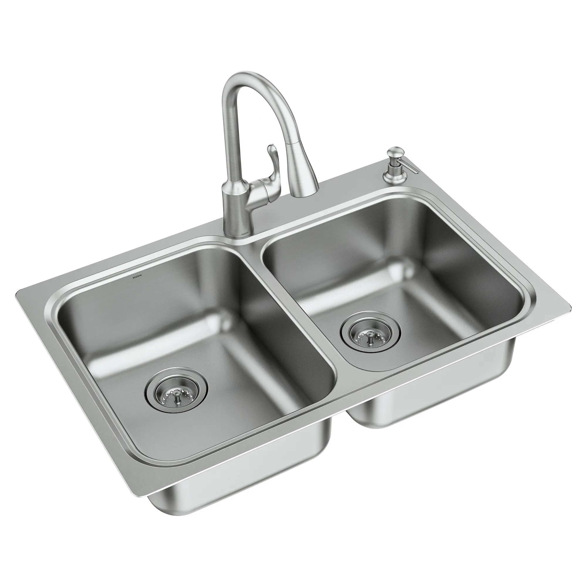 Lodi Stainless steel 33" X 22" 18 Gauge Double Bowl Faucet and Sink Combination - Image 2