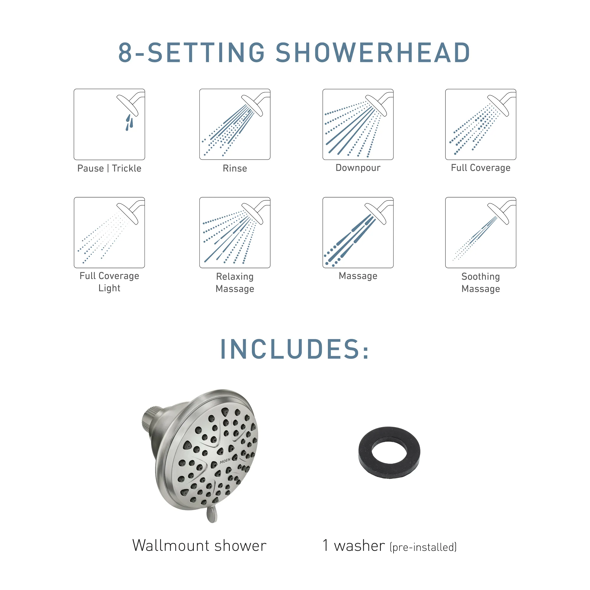 Attune Eight-function 4" Diameter Spray Head Wallmount - Image 15