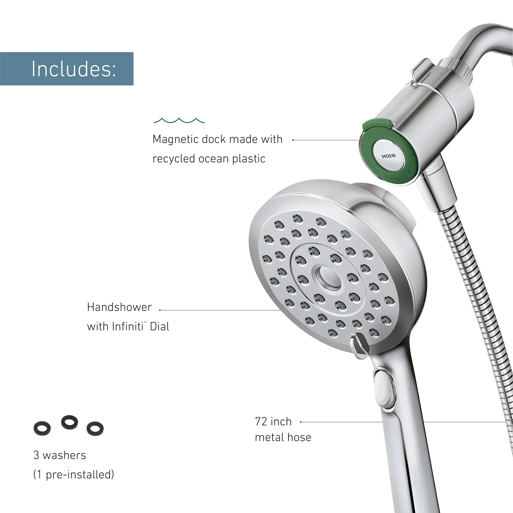 Verso 5" Eco-Performance Handheld Shower with Infiniti Dial - Image 11