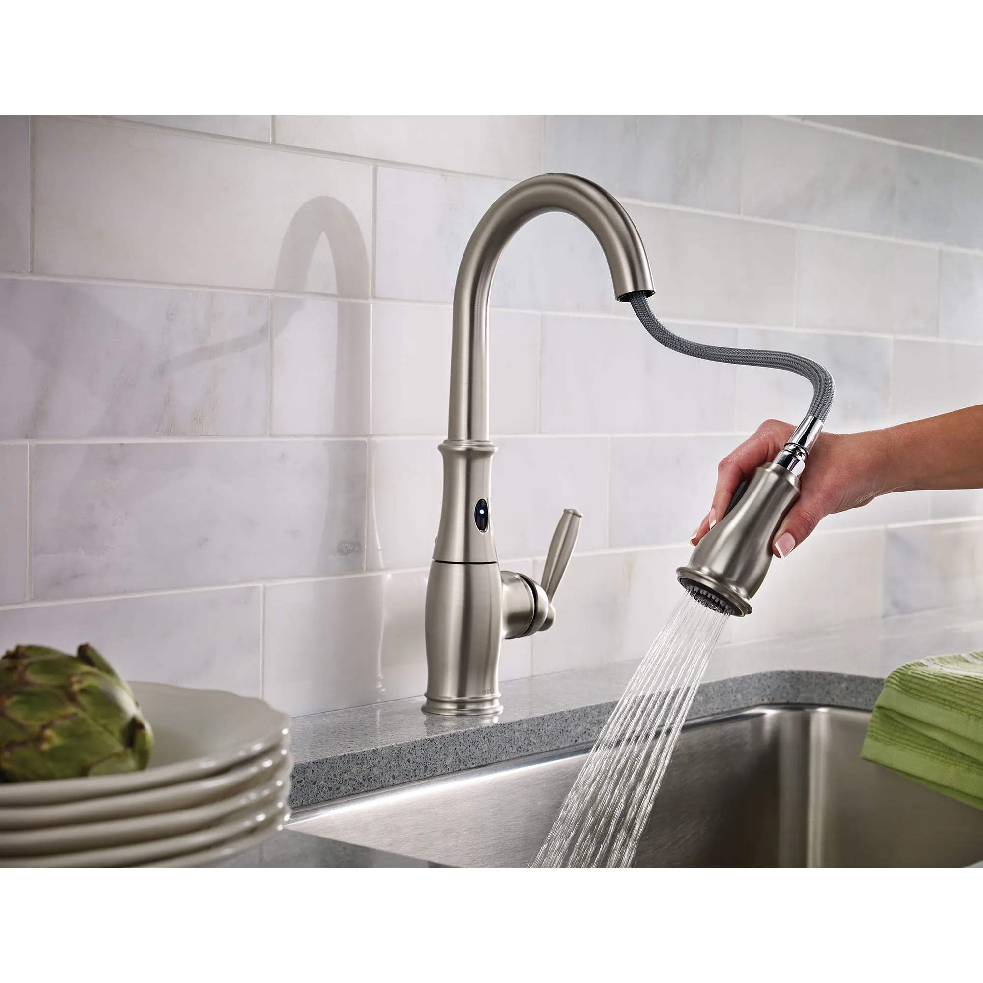 Brantford Chrome One-Handle High Arc Pulldown Kitchen Faucet - Image 9