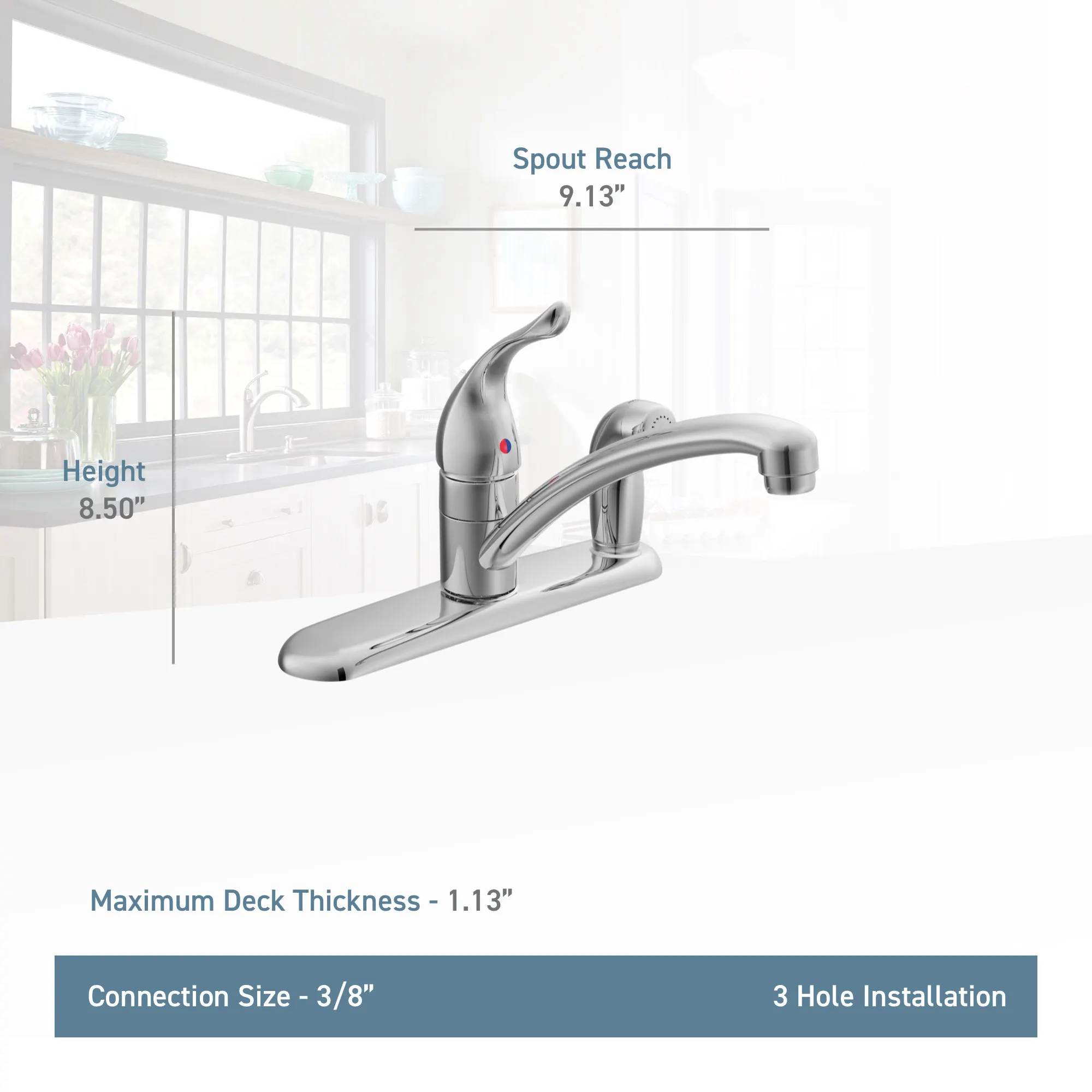 Chateau Chrome One-Handle Low Arc Kitchen Faucet - Image 2