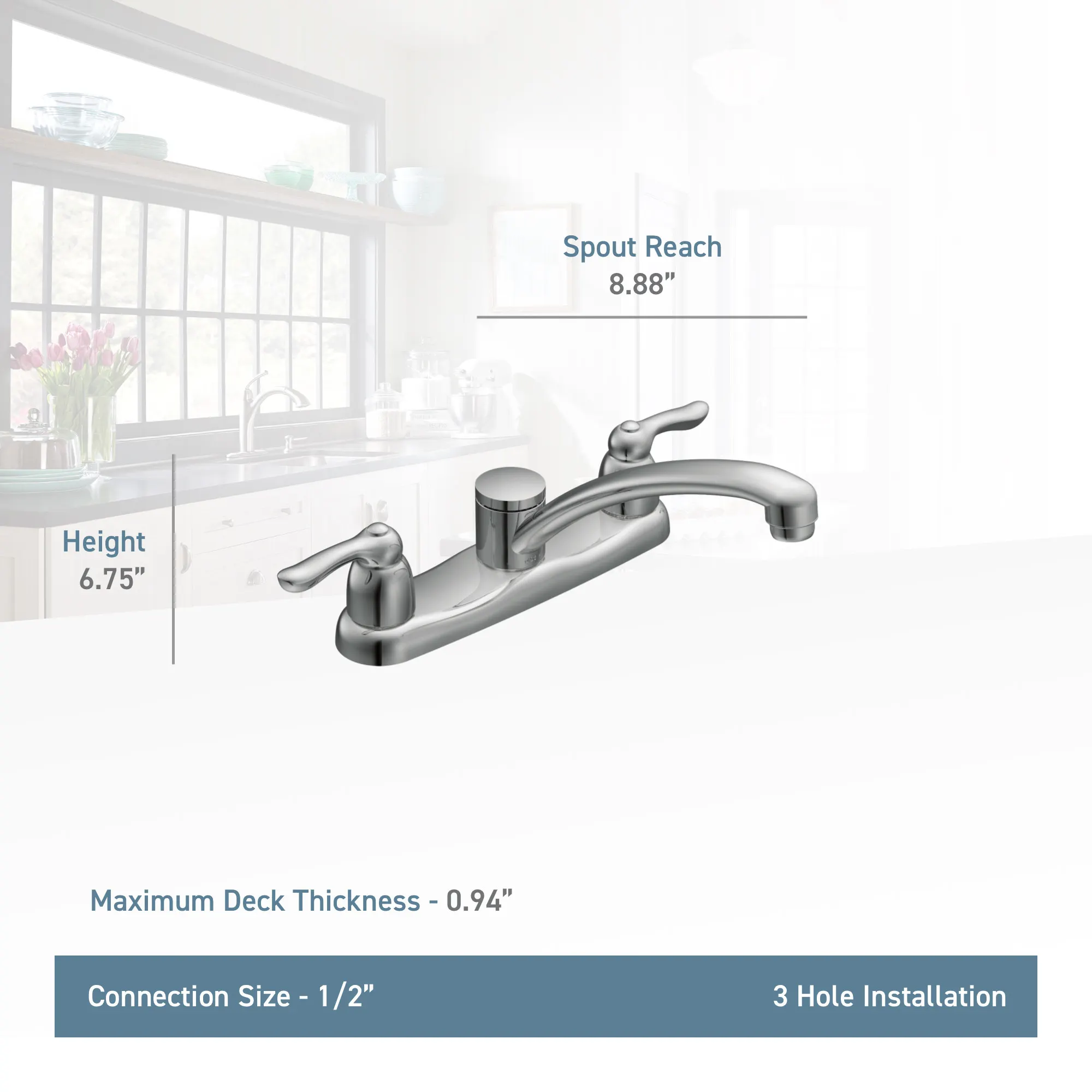 Chateau Chrome Two-Handle Low Arc Kitchen Faucet