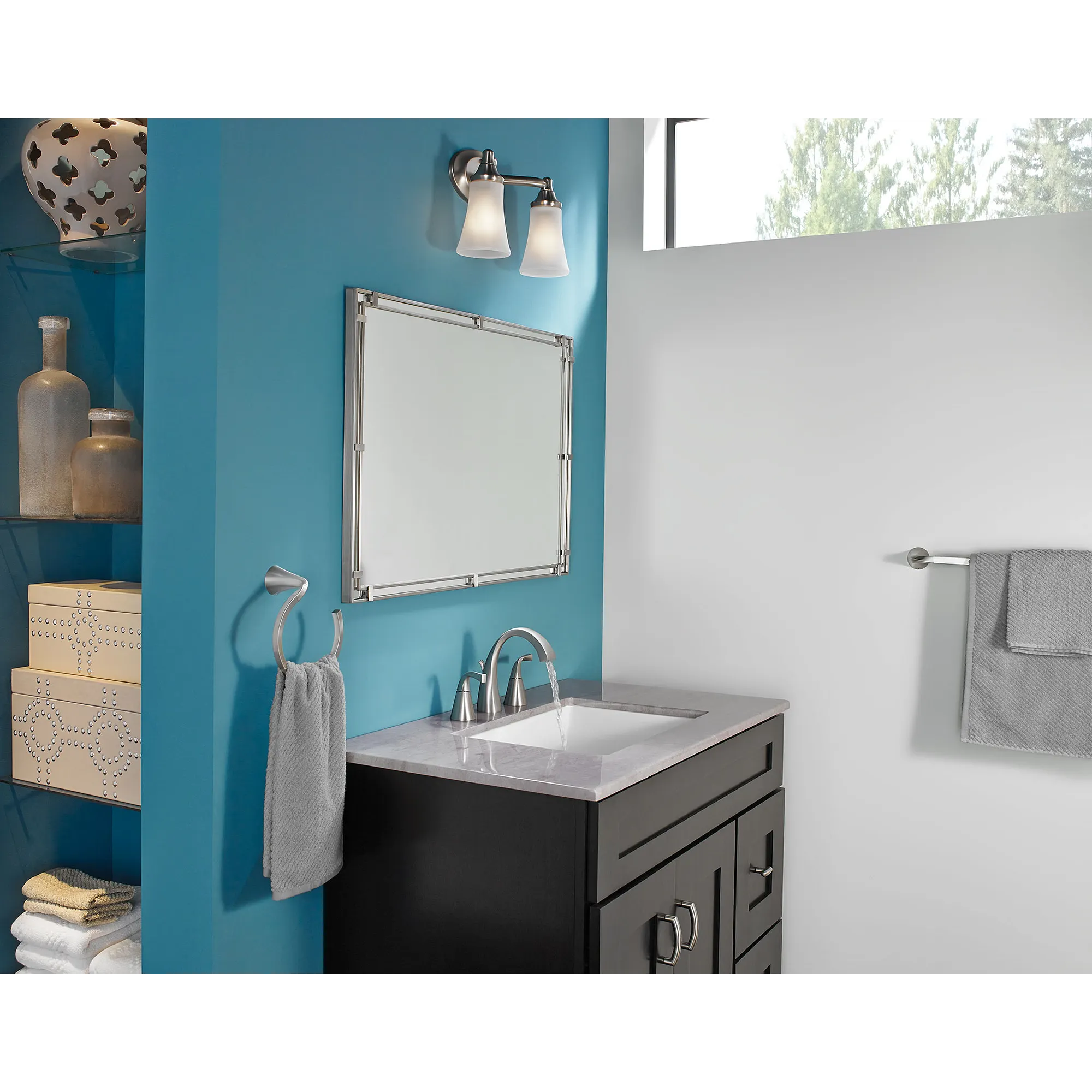 Oxby Spot resist brushed nickel two-handle high arc bathroom faucet