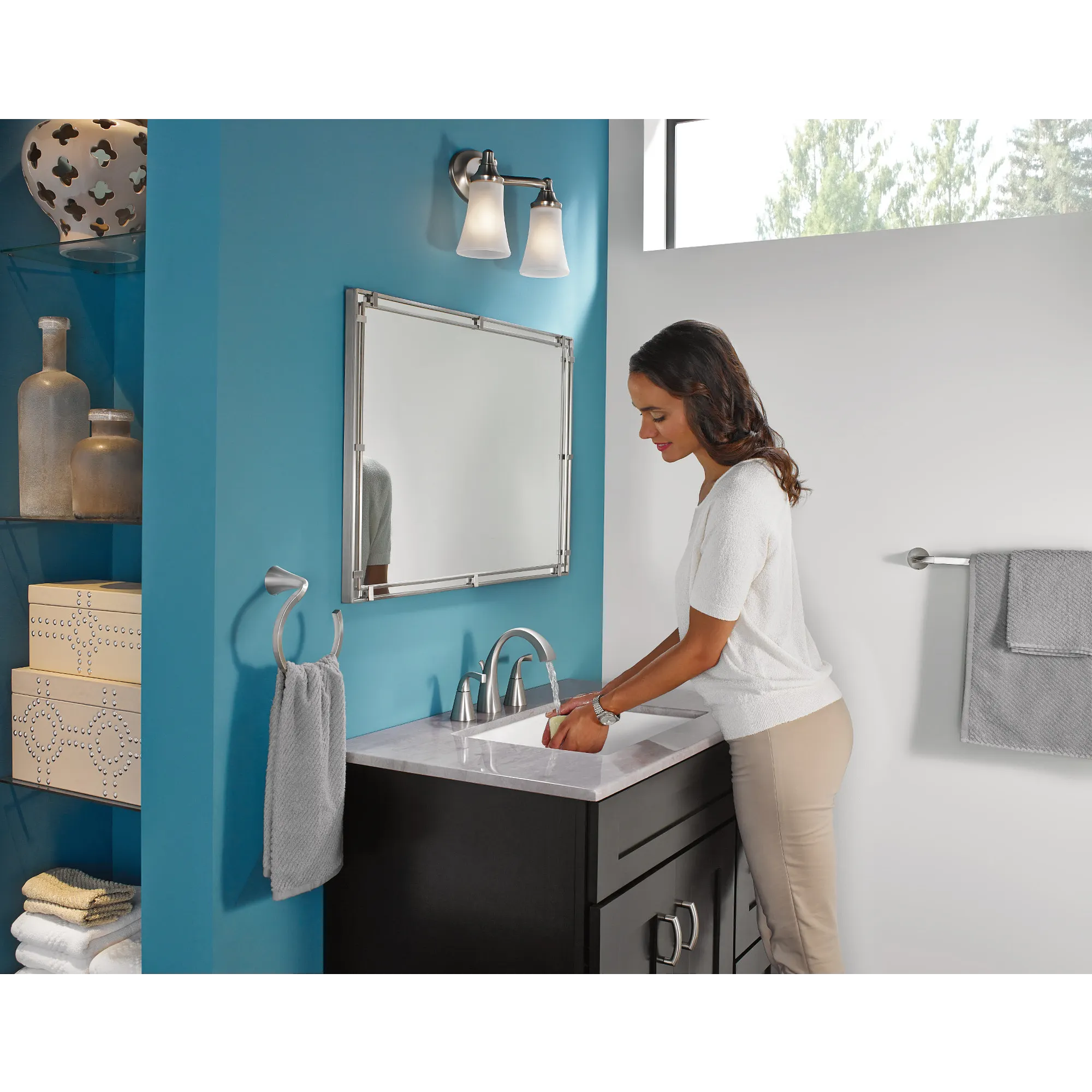 Oxby Spot resist brushed nickel two-handle high arc bathroom faucet - Image 4