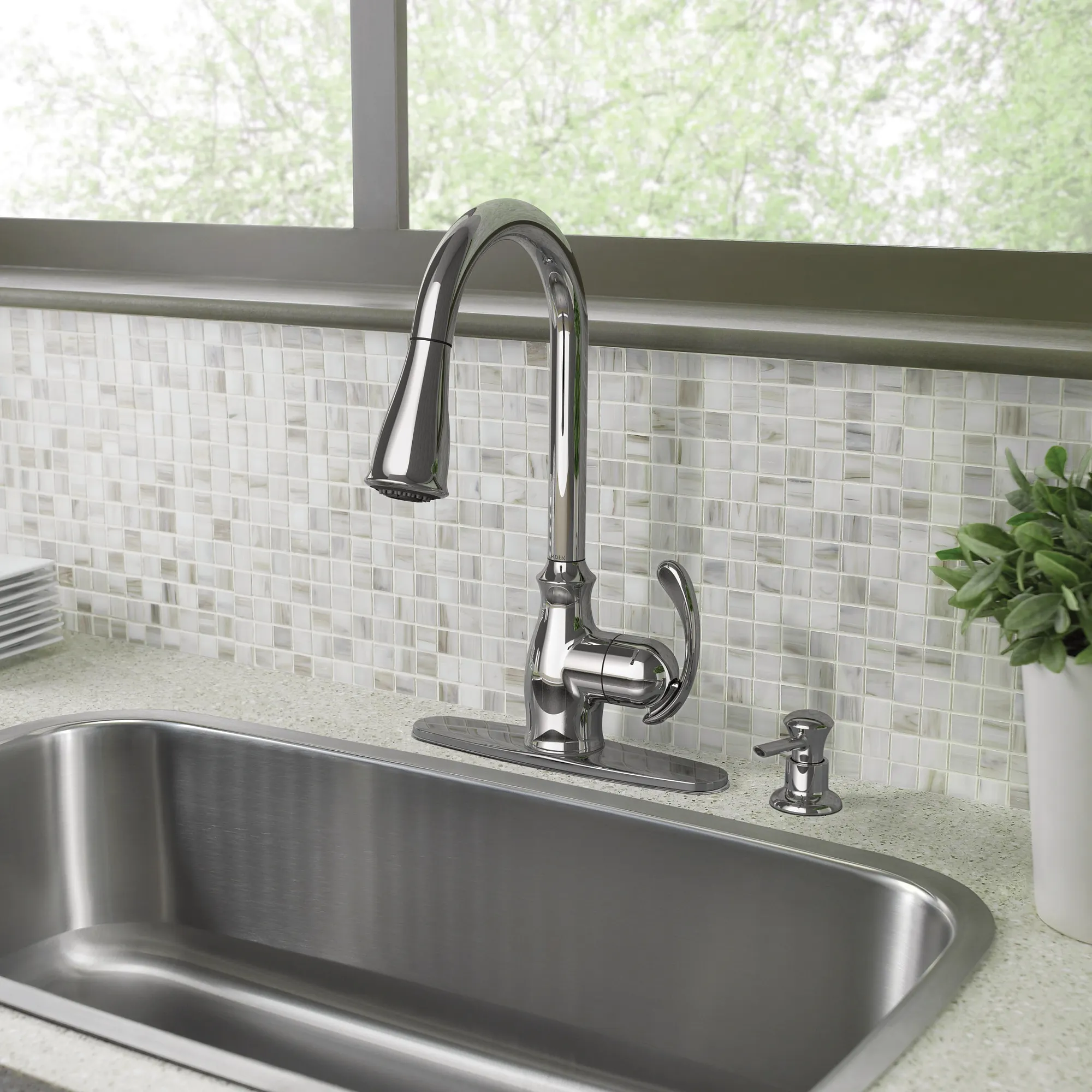 Kipton Chrome One-Handle High Arc Pulldown Kitchen Faucet - Image 2