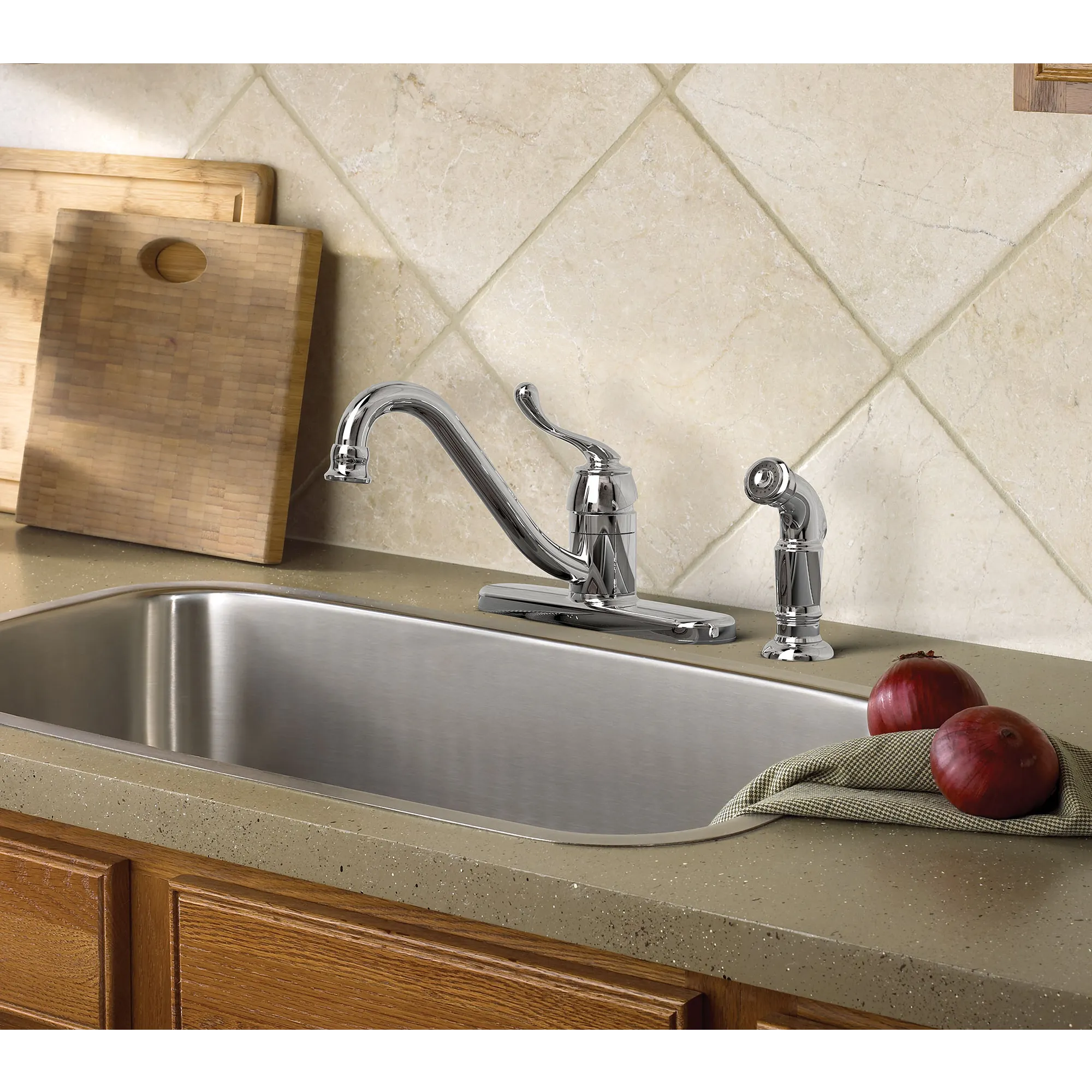Muirfield Classic stainless one-handle low arc kitchen faucet