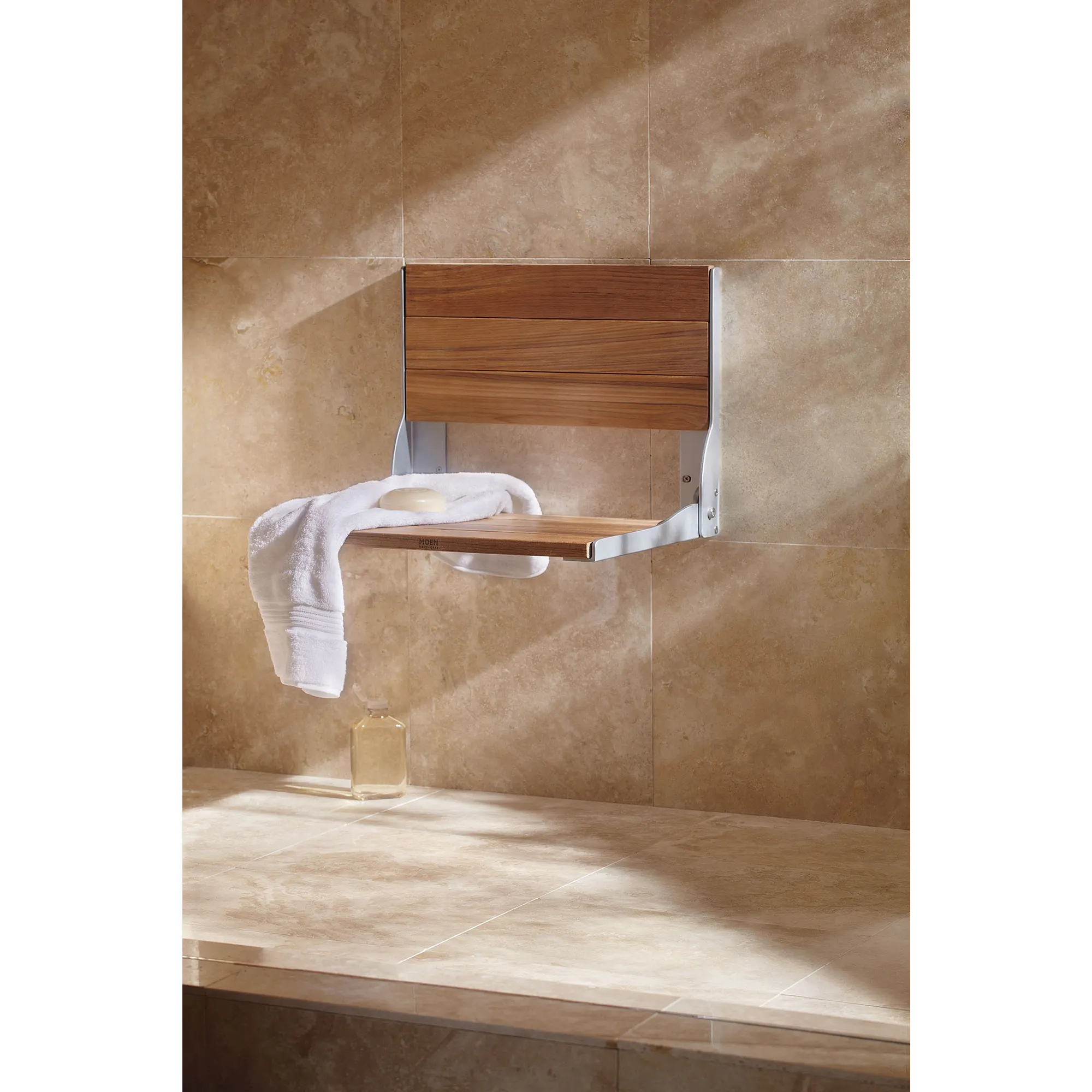Moen Home Care Stainless and Teak Folding Shower Seat - Image 3
