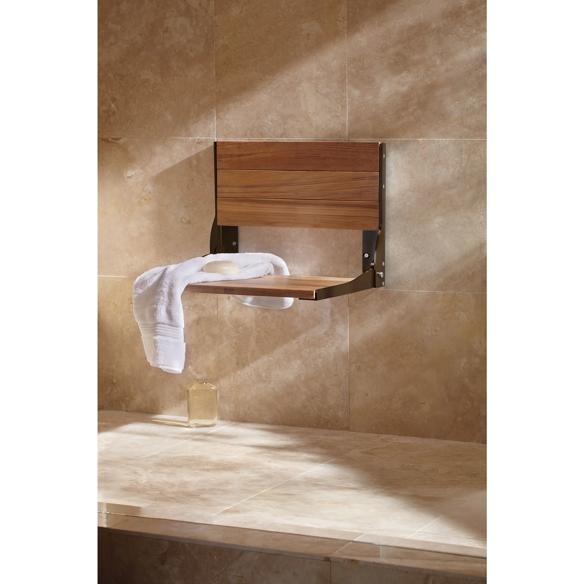Bath Safety Old world bronze and Teak Folding Shower Seat - Image 2