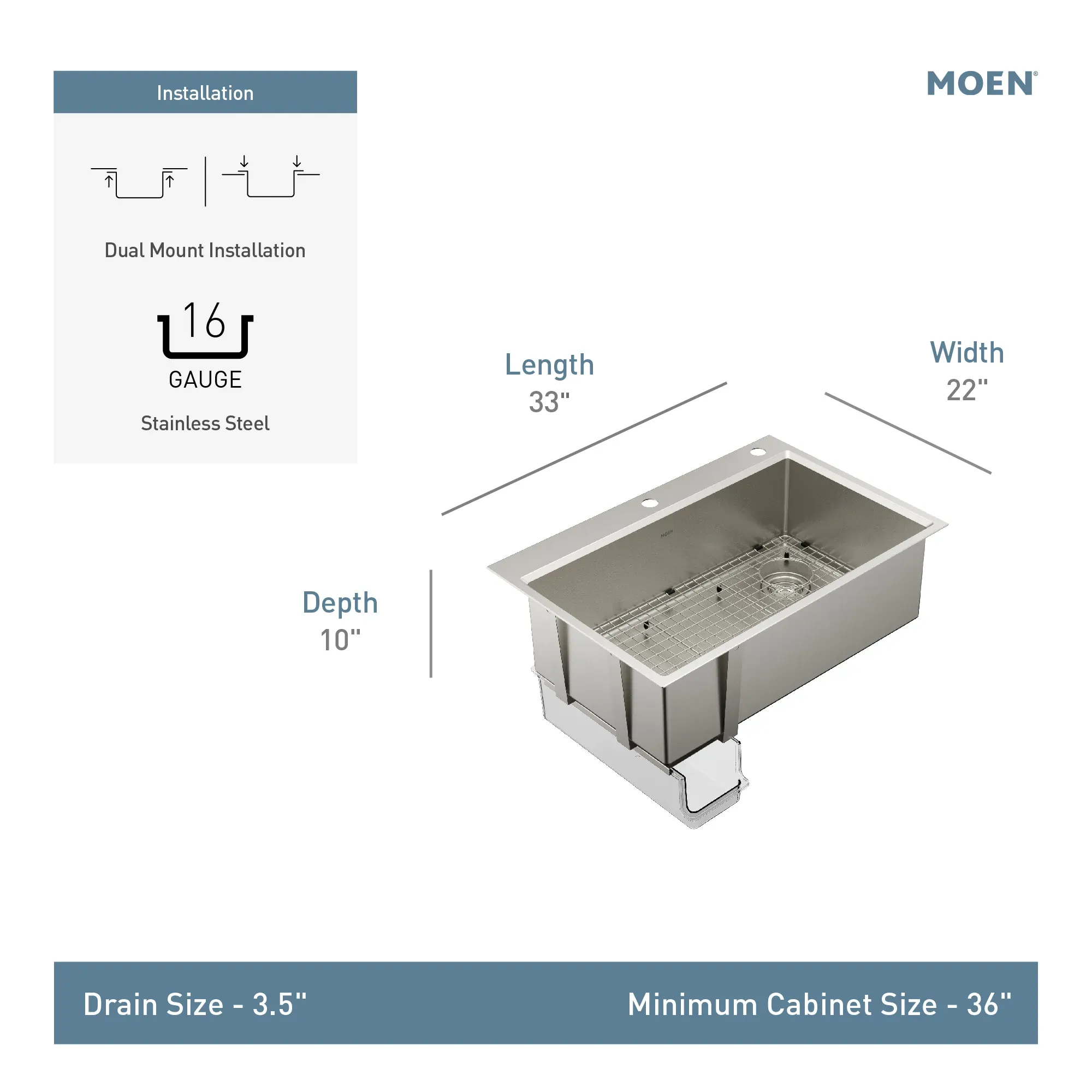Luxe Chef™ 33” Workstation System Stainless Steel Dual Mount Single Bowl Sink - Image 14