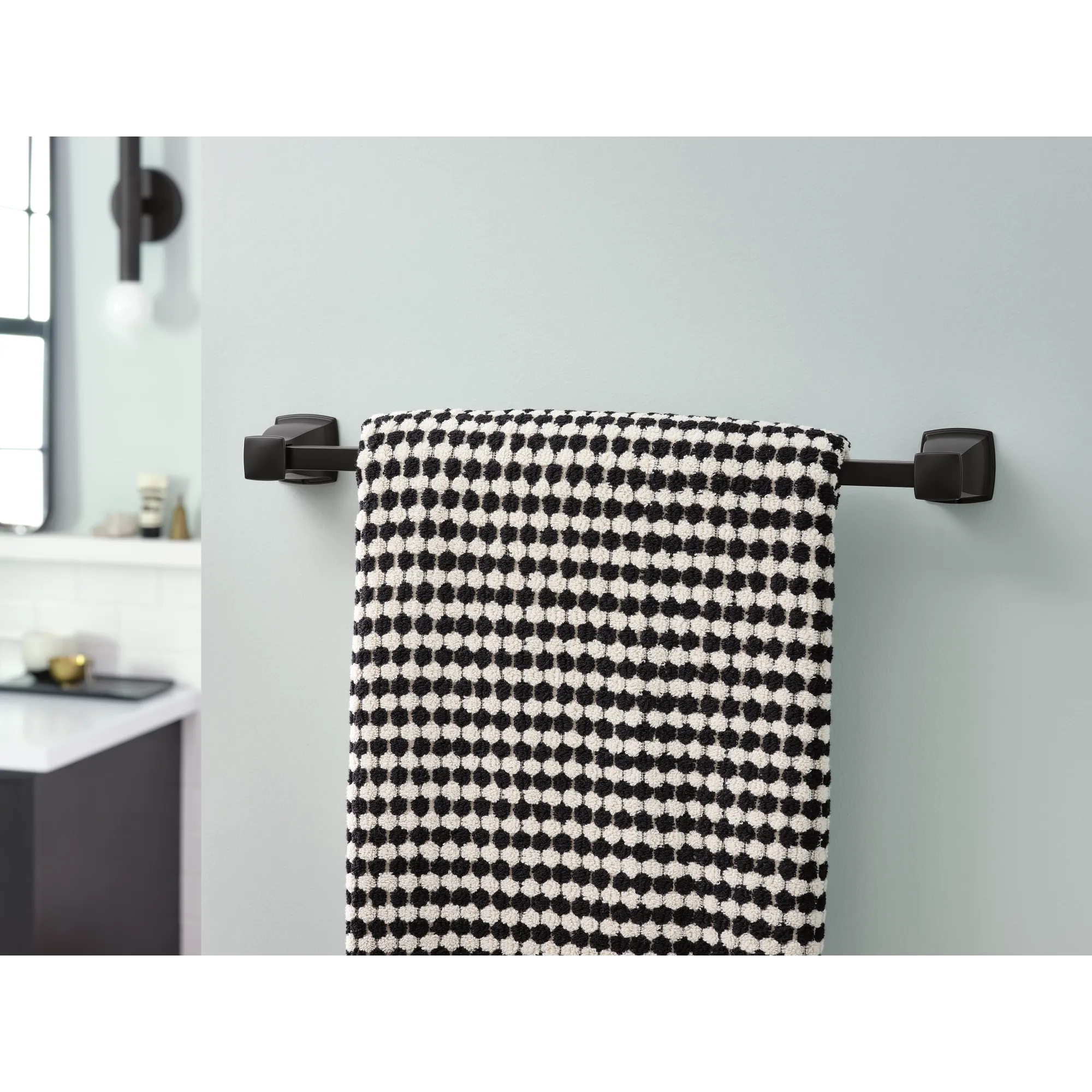 Hensley Matte Black 3 PC Kit: Pivoting Paper Holder, Towel Bar & Towel Ring - Image 15
