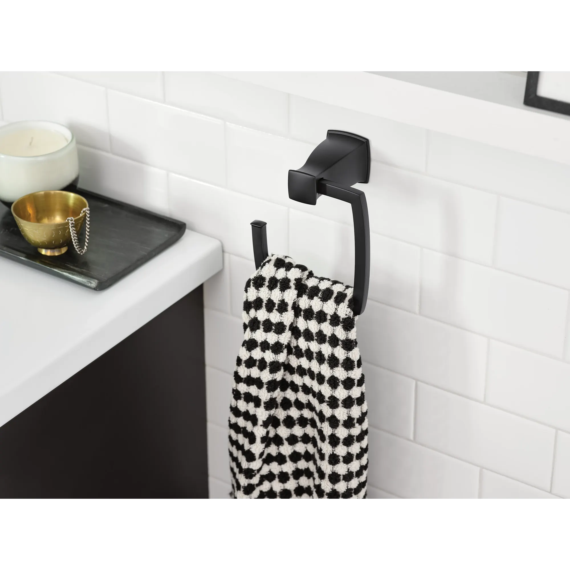 Hensley Matte Black 3 PC Kit: Pivoting Paper Holder, Towel Bar & Towel Ring - Image 9