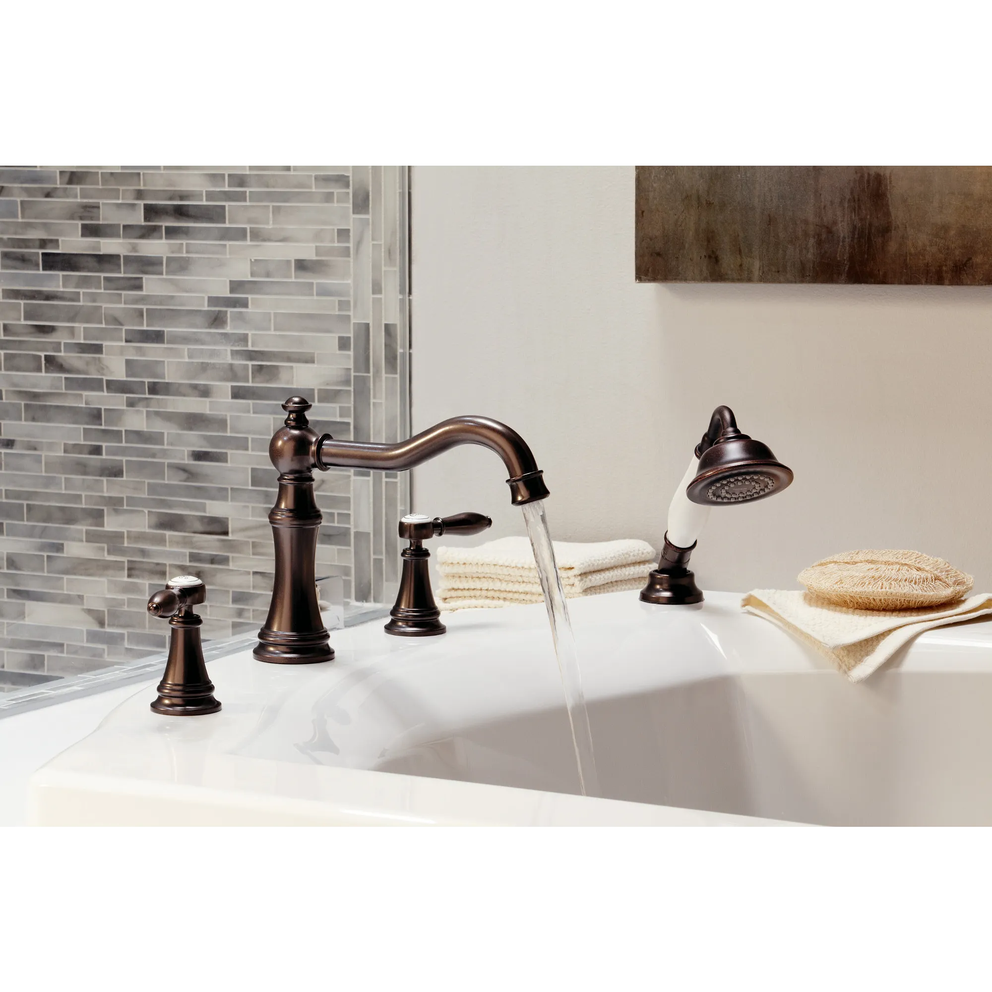 Weymouth Chrome Two-Handle Diverter Roman Tub Faucet including Handheld Shower