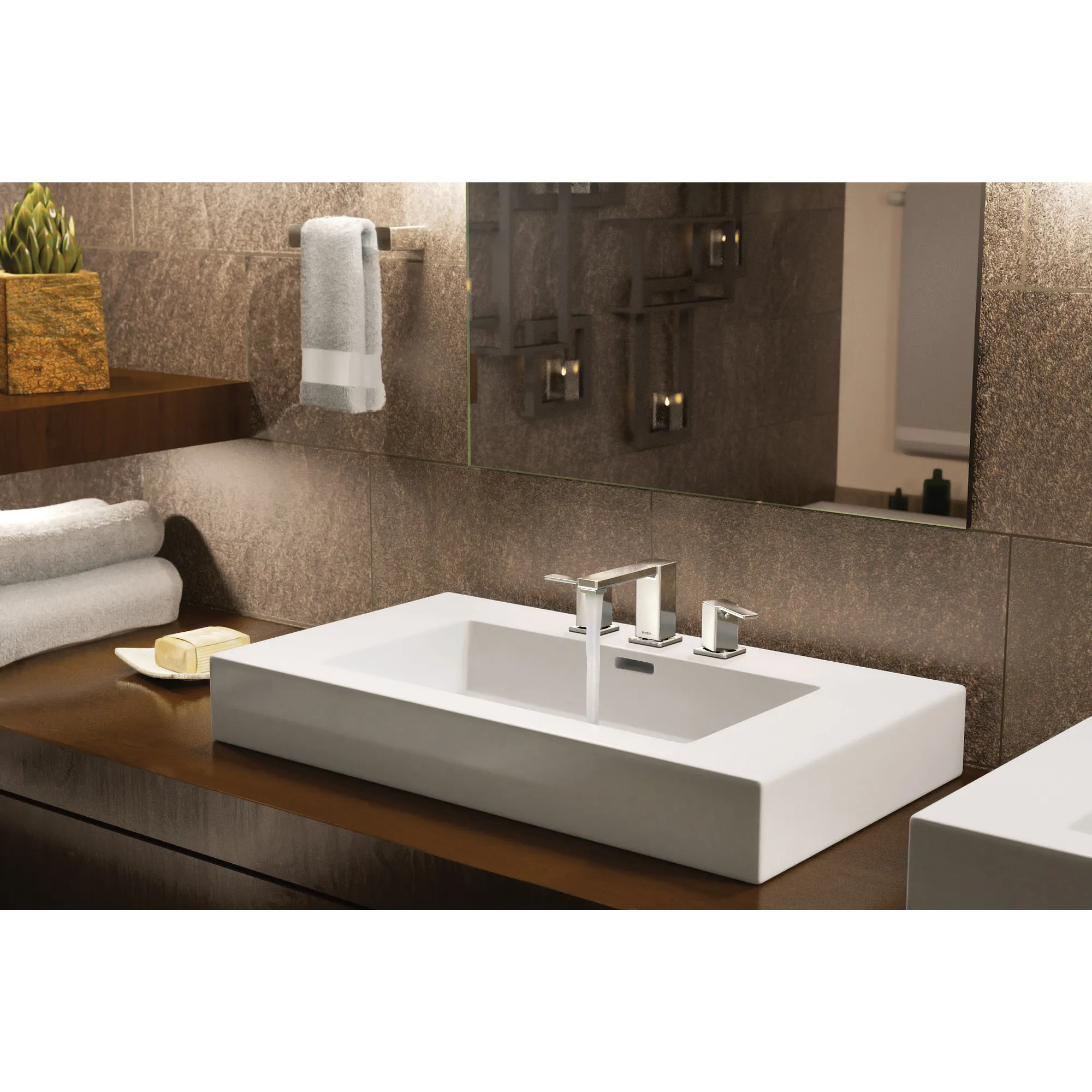 90 Degree Chrome Two-Handle Low Arc Bathroom Faucet - Image 2