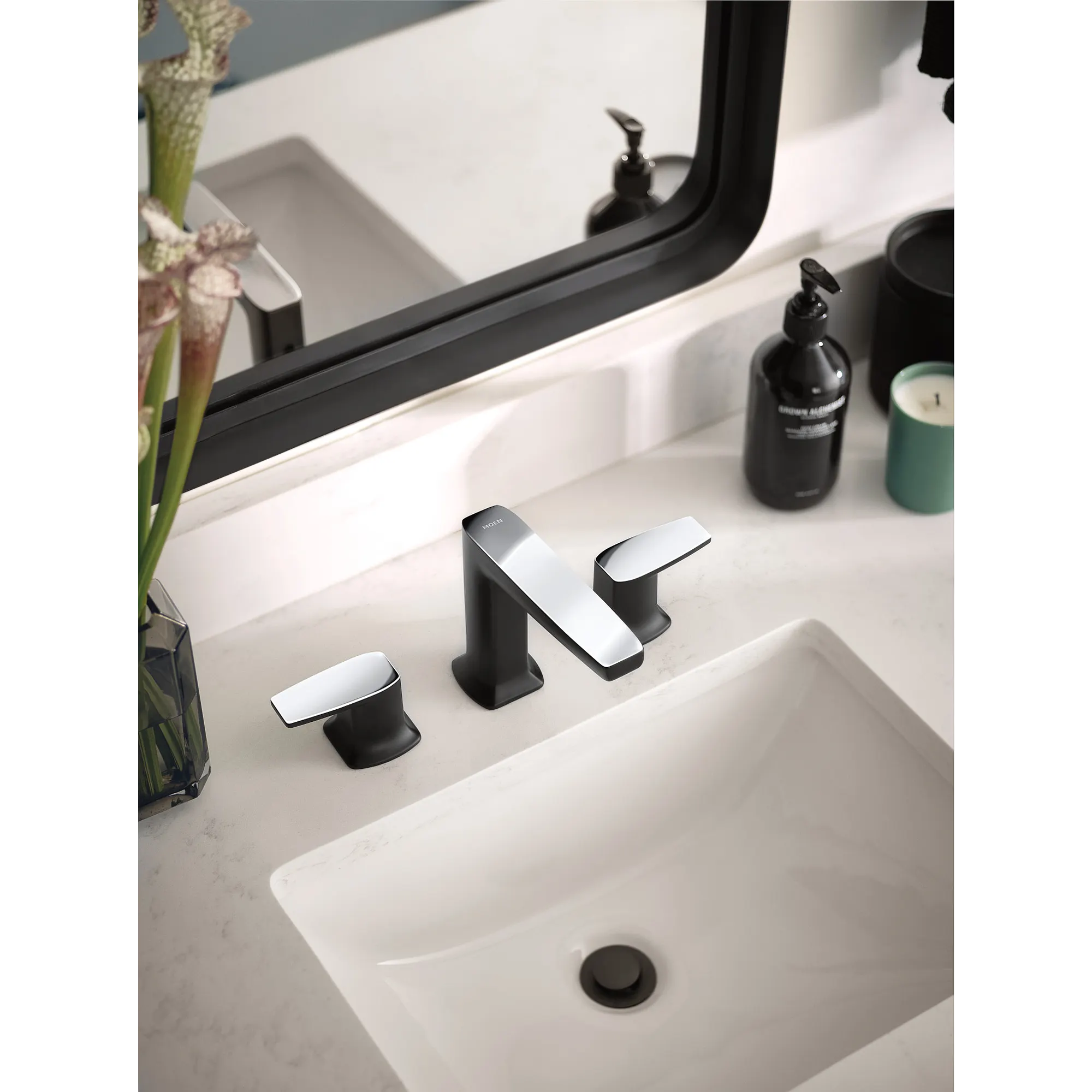 Via Chrome Two-Handle Low Arc Bathroom Faucet - Image 4