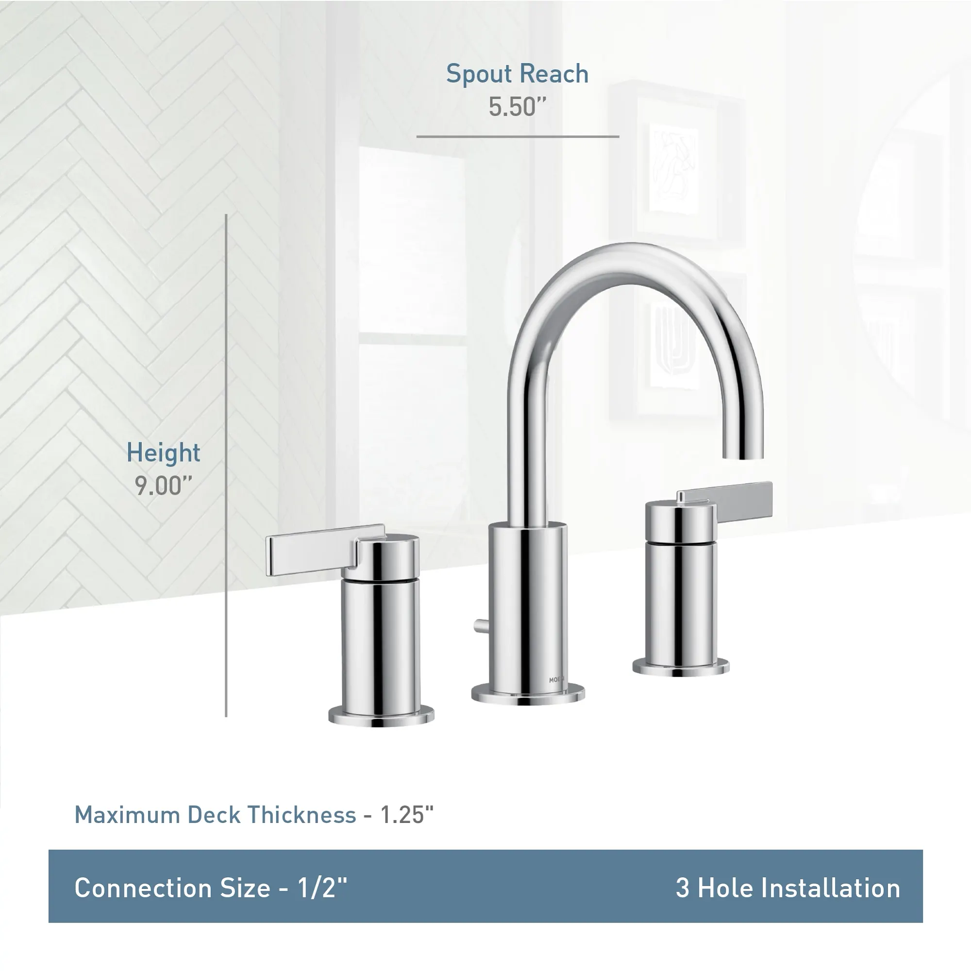 Cia Chrome two-handle high arc bathroom faucet